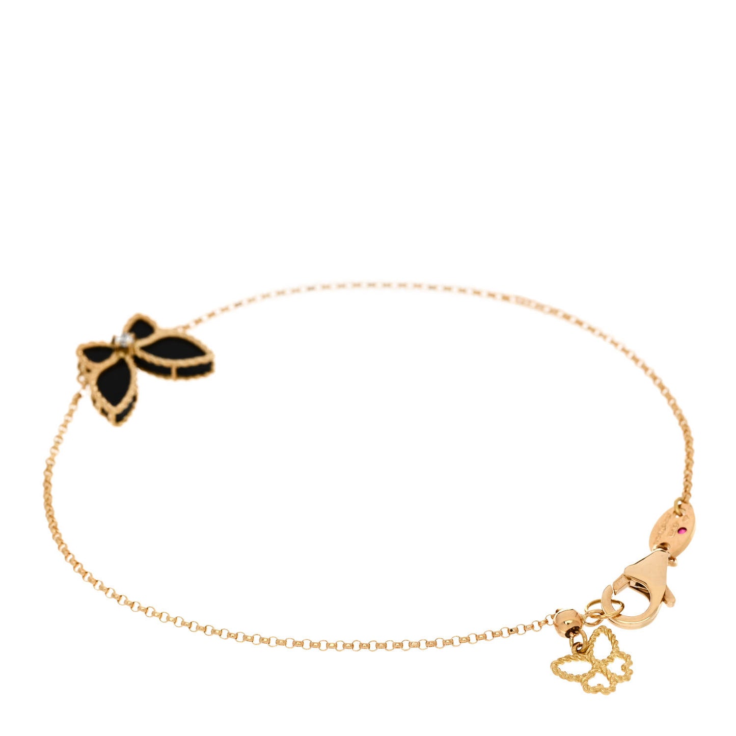 18K Yellow Gold Diamond Onyx Butterfly Chain Bracelet
