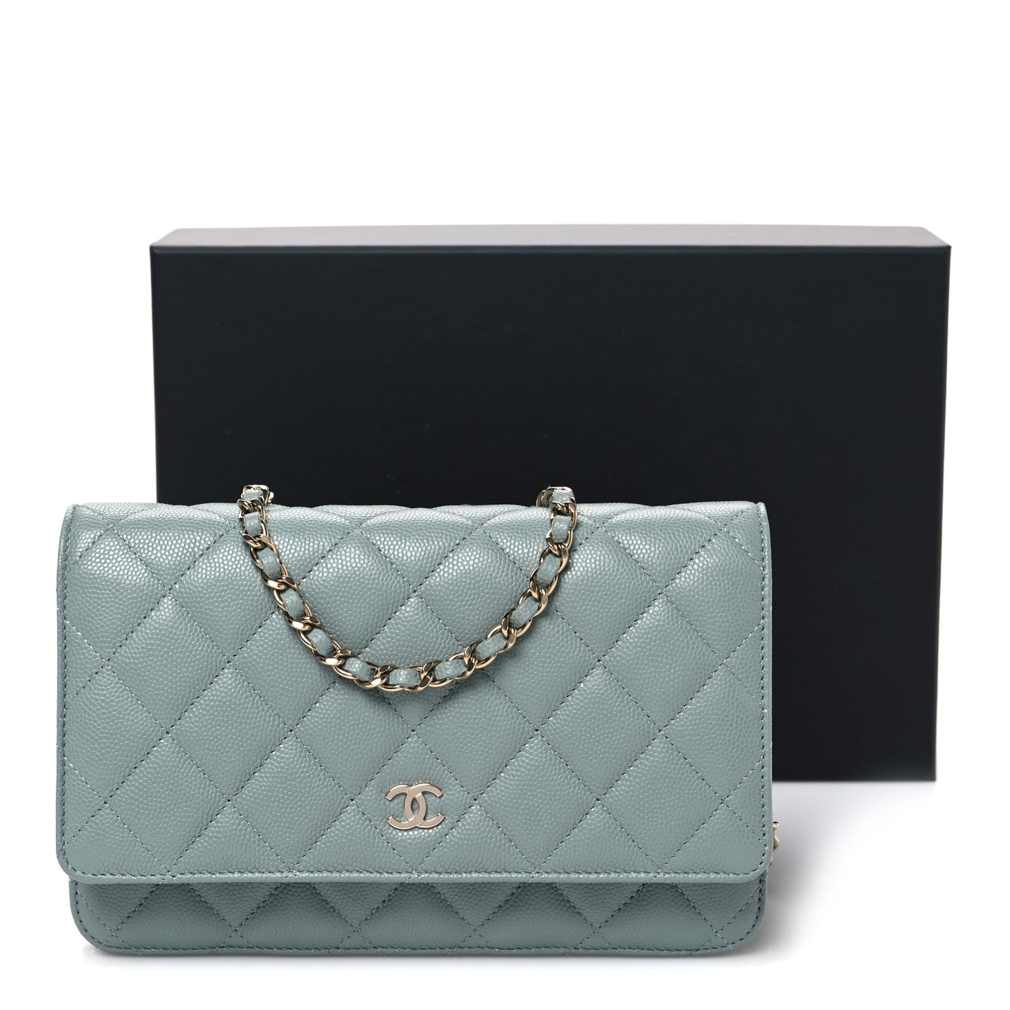 Caviar Quilted Wallet on Chain WOC Grey