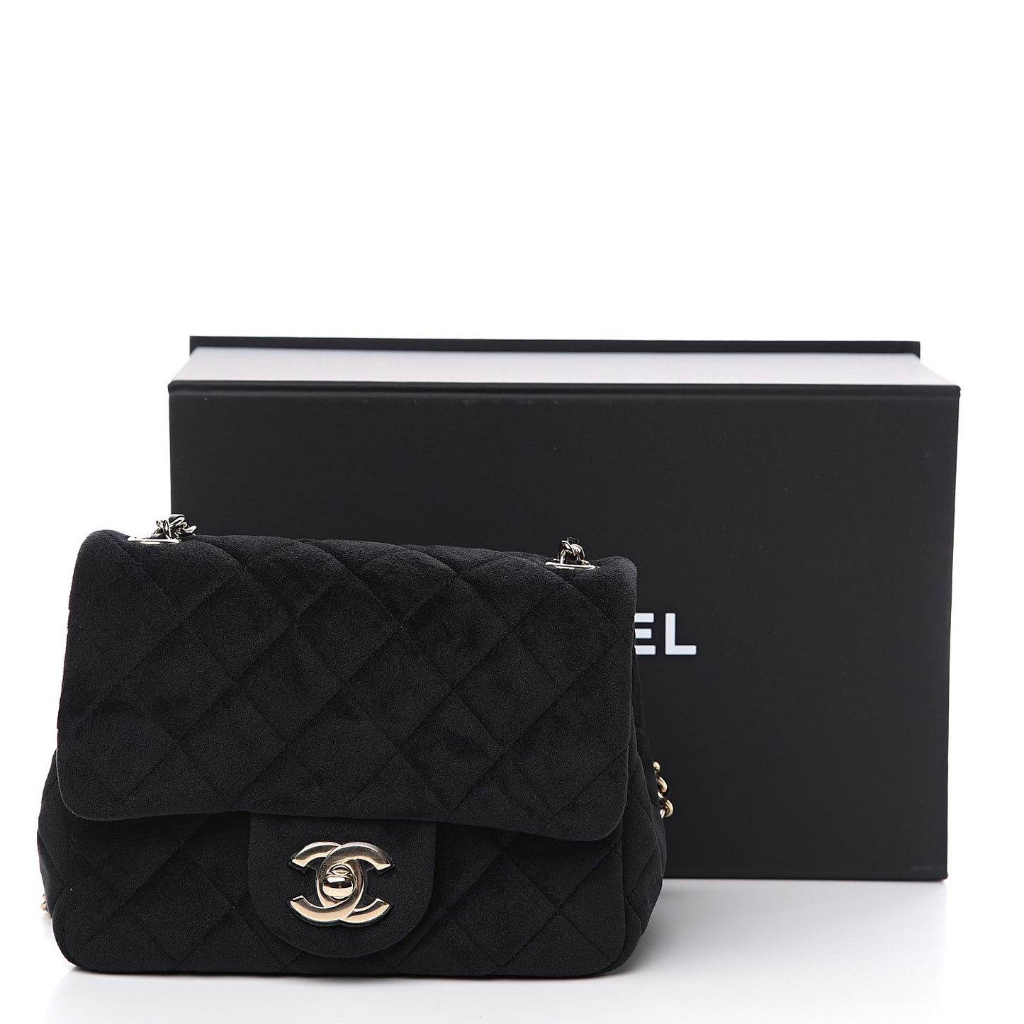 Velvet Quilted Mini Pearl Crush Flap Black