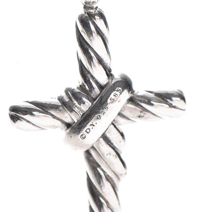 David Yurman Sterling Silver 14K Yellow Gold Diamond 32mm X Cross Pendant Necklace 5 of 8