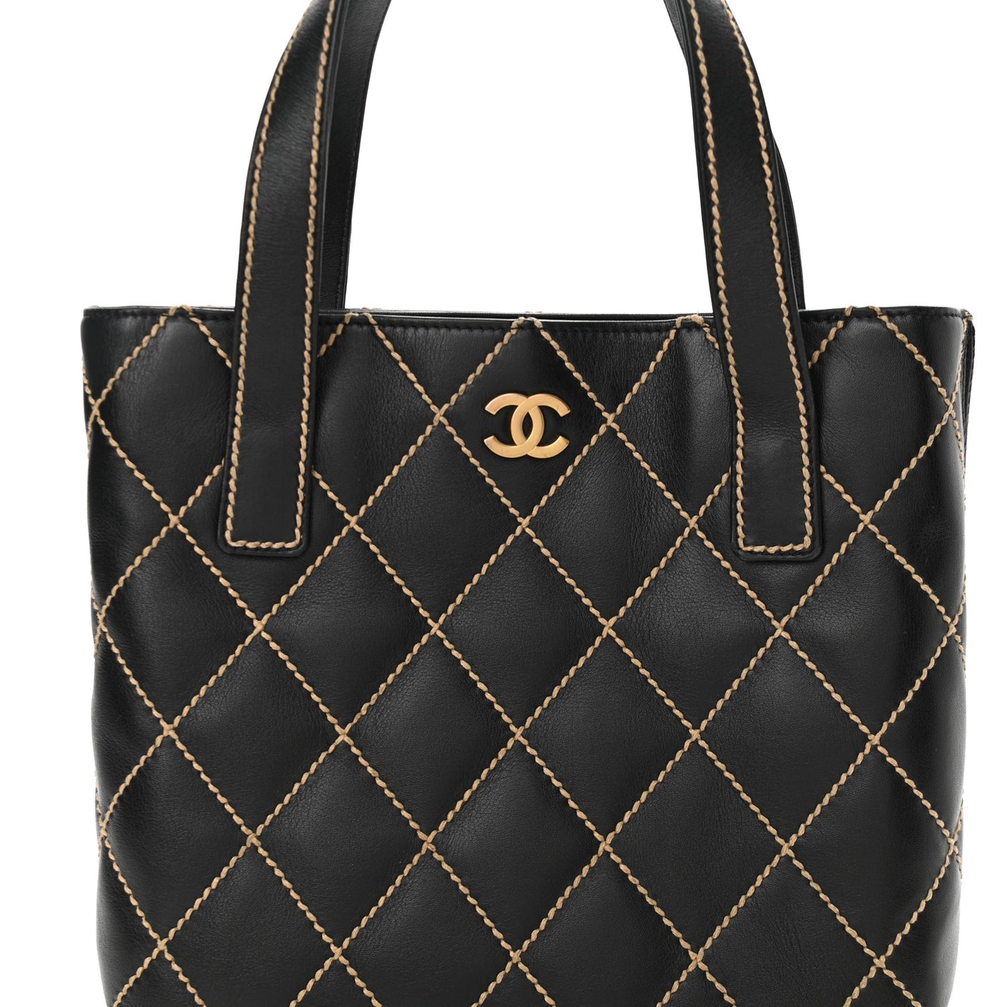 Calfskin Contrast Stitch Surpique Tote Black