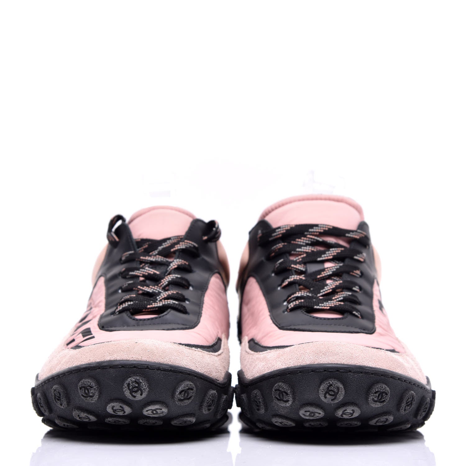 Chanel Nylon Calfskin Suede CC Womens Sneakers 42 Pink Black 4 of 18