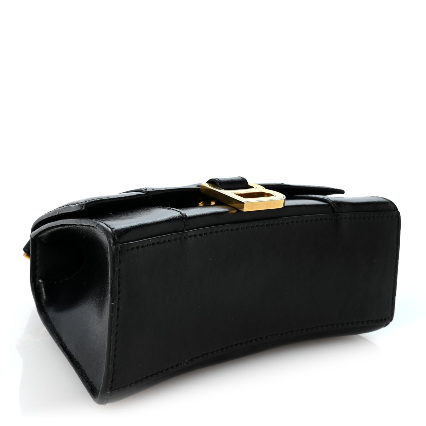 Shiny Box Calfskin Hourglass Top Handle Bag XS Black