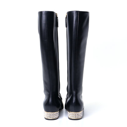 Gucci Calfskin Knee High Horsebit Crystal Heel Boots 35.5 Black 4 of 8