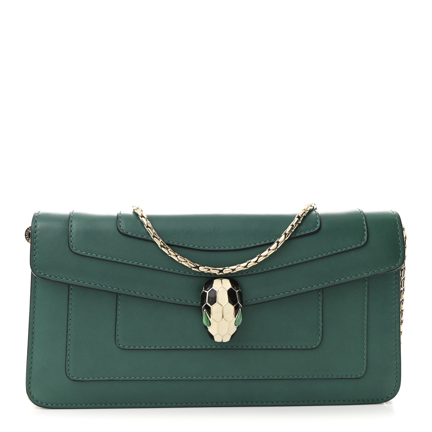 Bulgari Calfskin Serpenti Forever Flap Clutch  Emerald Green 1 of 12