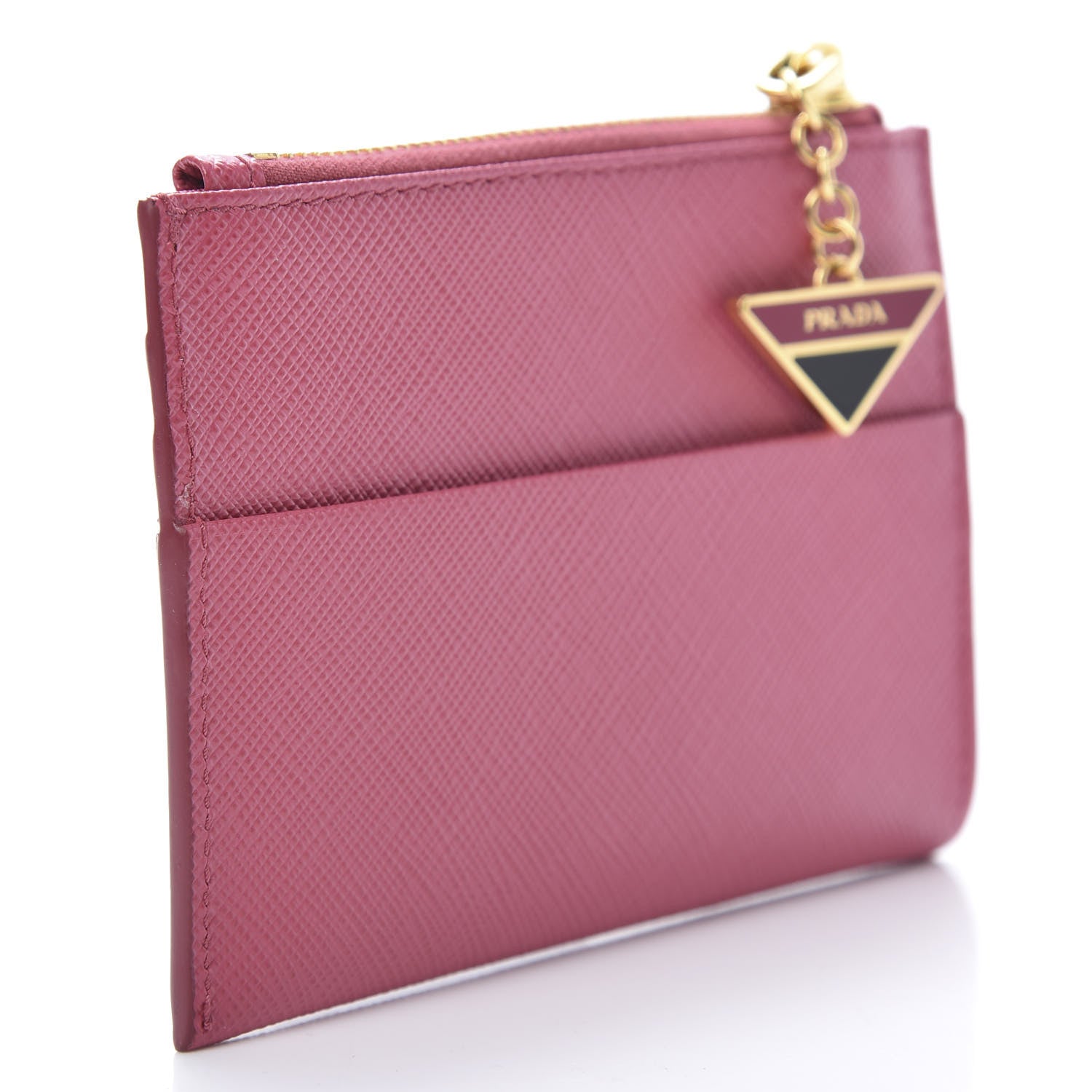 【美品】PRADA ケース 1MM268 PEONIA Prada Saffiano Triangle Zip Card Holder Peonia 675847