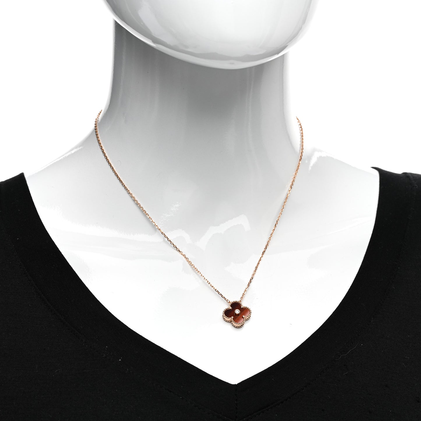 18K Rose Gold Diamond Bulls Eye Vintage Alhambra Pendant Necklace