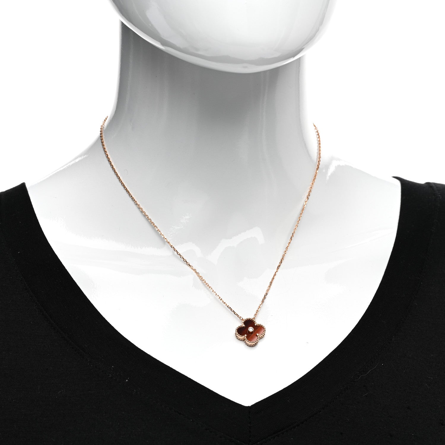 Van Cleef & Arpels 18K Rose Gold Diamond Bulls Eye Vintage Alhambra Pendant Necklace 2 of 6
