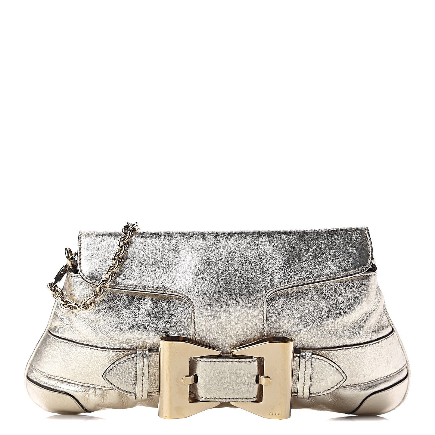 Metallic Calfskin Queen Bow Chain Clutch Gold