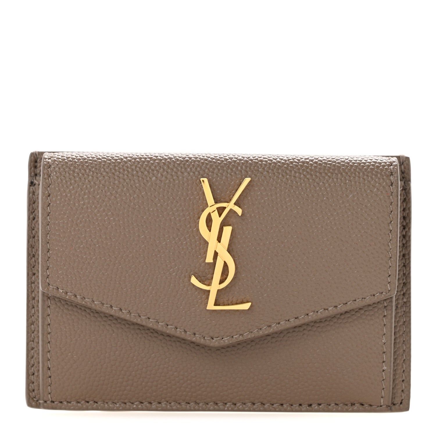 Saint Laurent Grain De Poudre Uptown Monogram Card Case Dark Beige 1 of 9