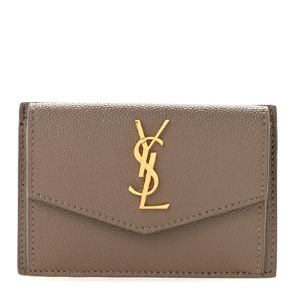 Saint Laurent Grain De Poudre Uptown Monogram Card Case Dark Beige 1 of 9