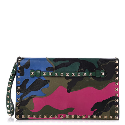 Valentino Garavani Nappa Canvas Camouflage Rockstud Wristlet Clutch Multicolor 1 of 9