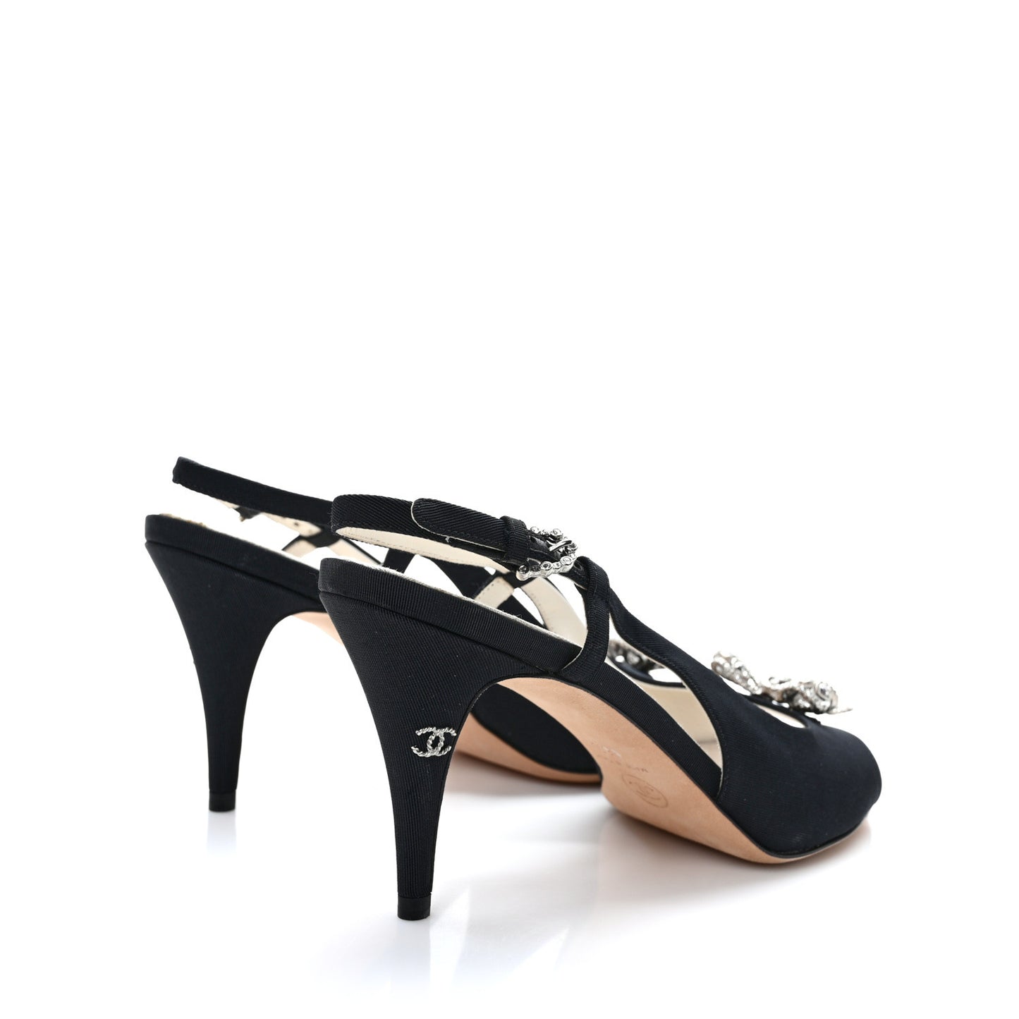 Grosgrain Crystal Bow Slingback Sandals 36.5 Black