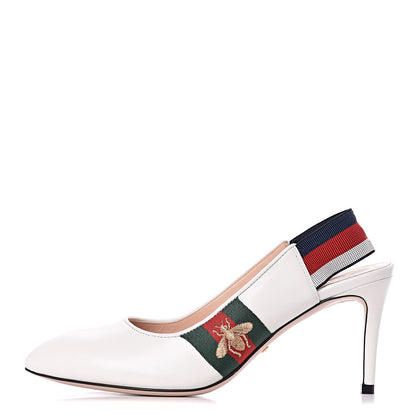 Gucci Malaga Kid Web Sylvie Mid Heel Slingback Pumps 36 White 1 of 9