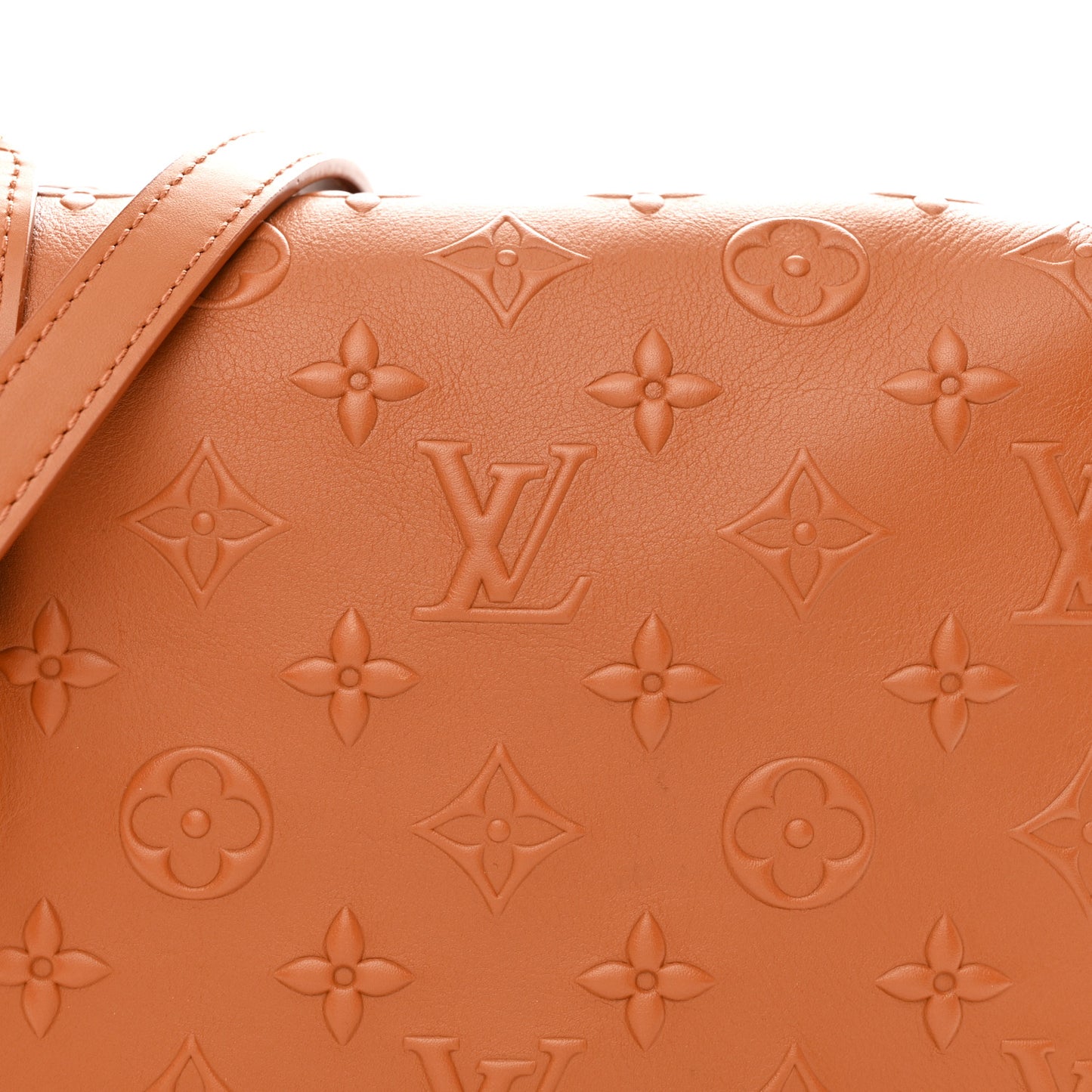 Calfskin Debossed Monogram Side Trunk Tan