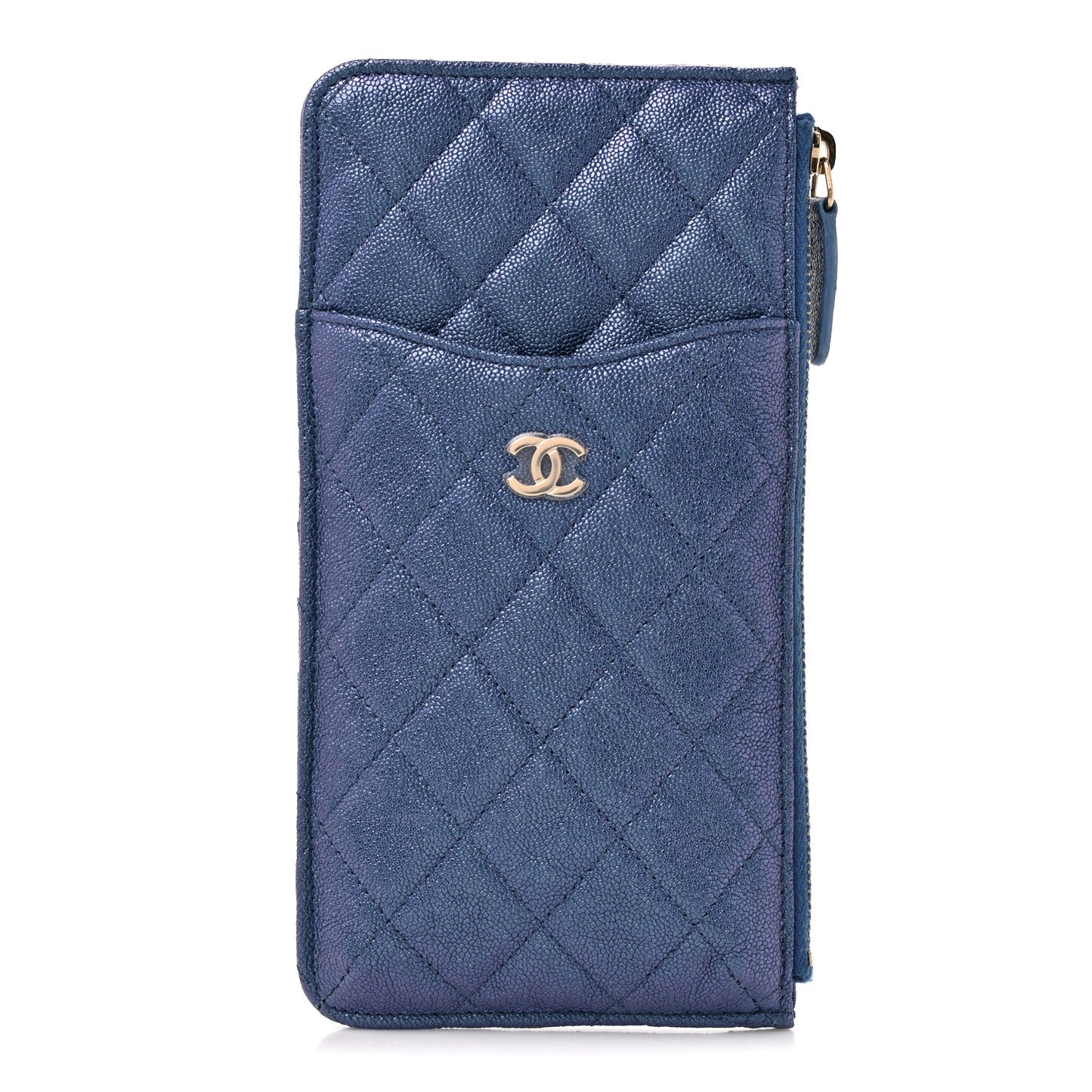 Iridescent Caviar Quilted Classic iPhone Pouch Dark Blue