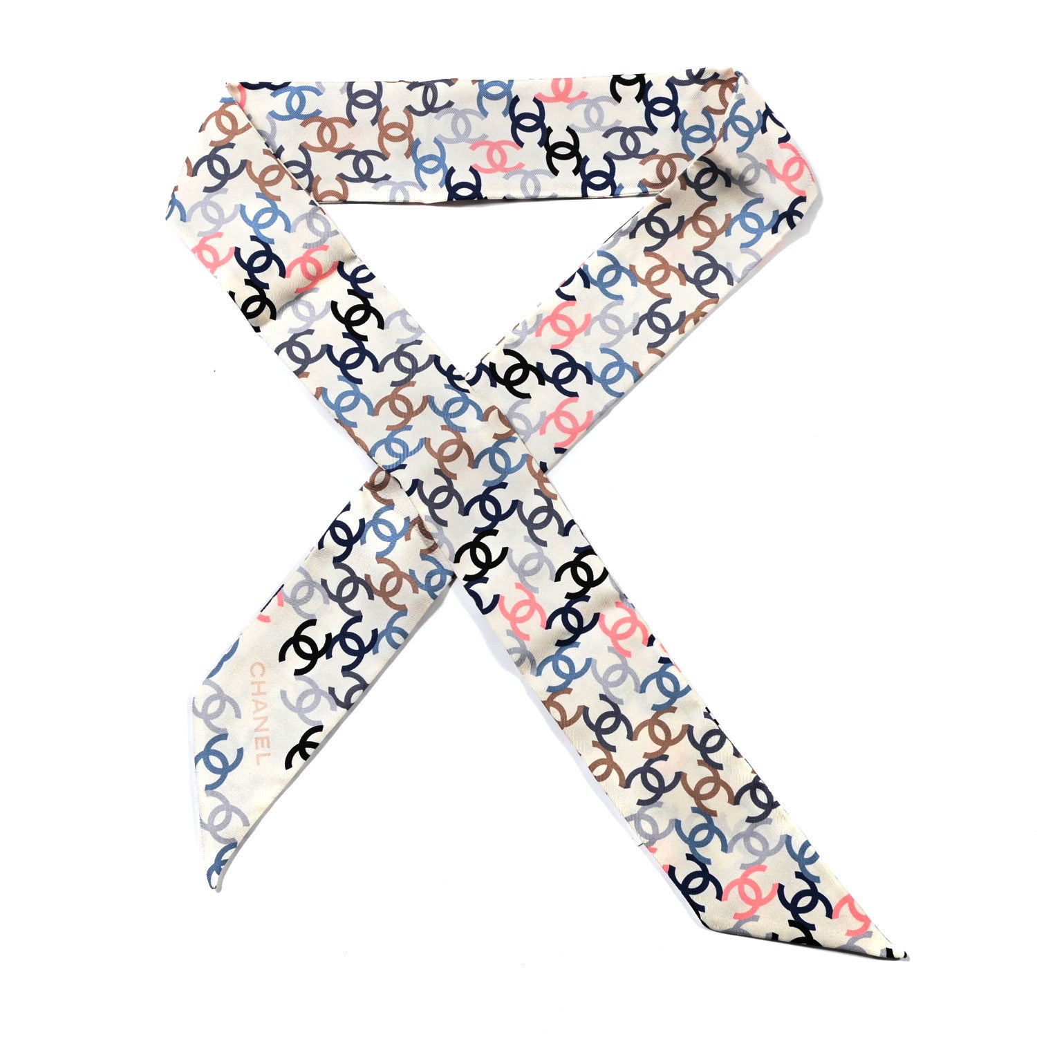 Chanel Silk CC Slim Bandeau Scarf Ecru Multicolor 1 of 3