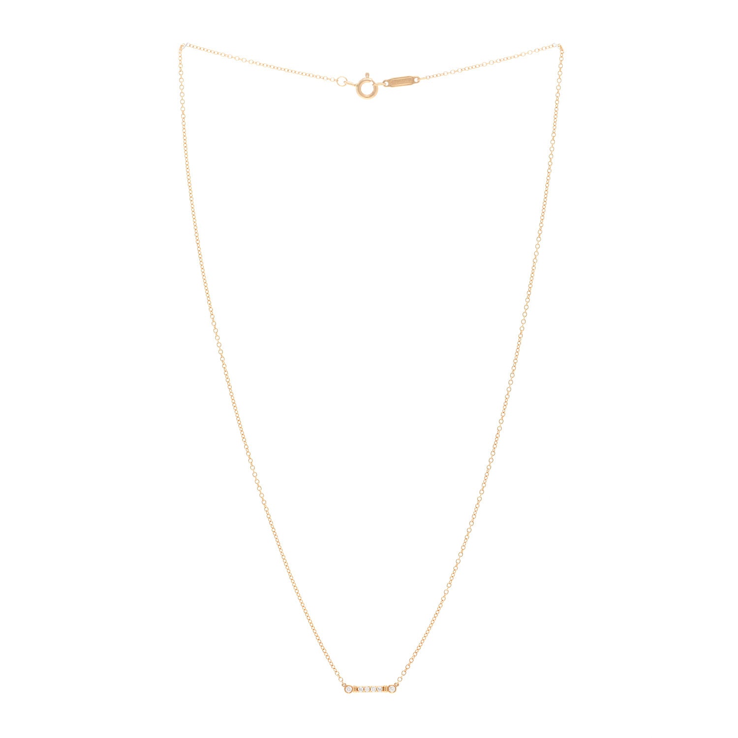 Tiffany 18K Yellow Gold Diamond Fleur de Lis Key Bar Pendant Necklace 3 of 5