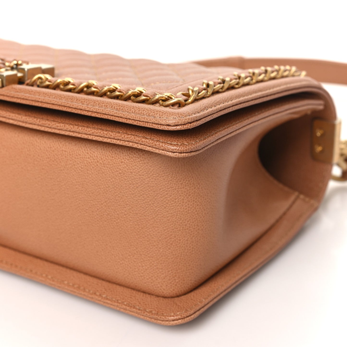 Caviar Quilted Chain Around Medium Boy Flap Beige