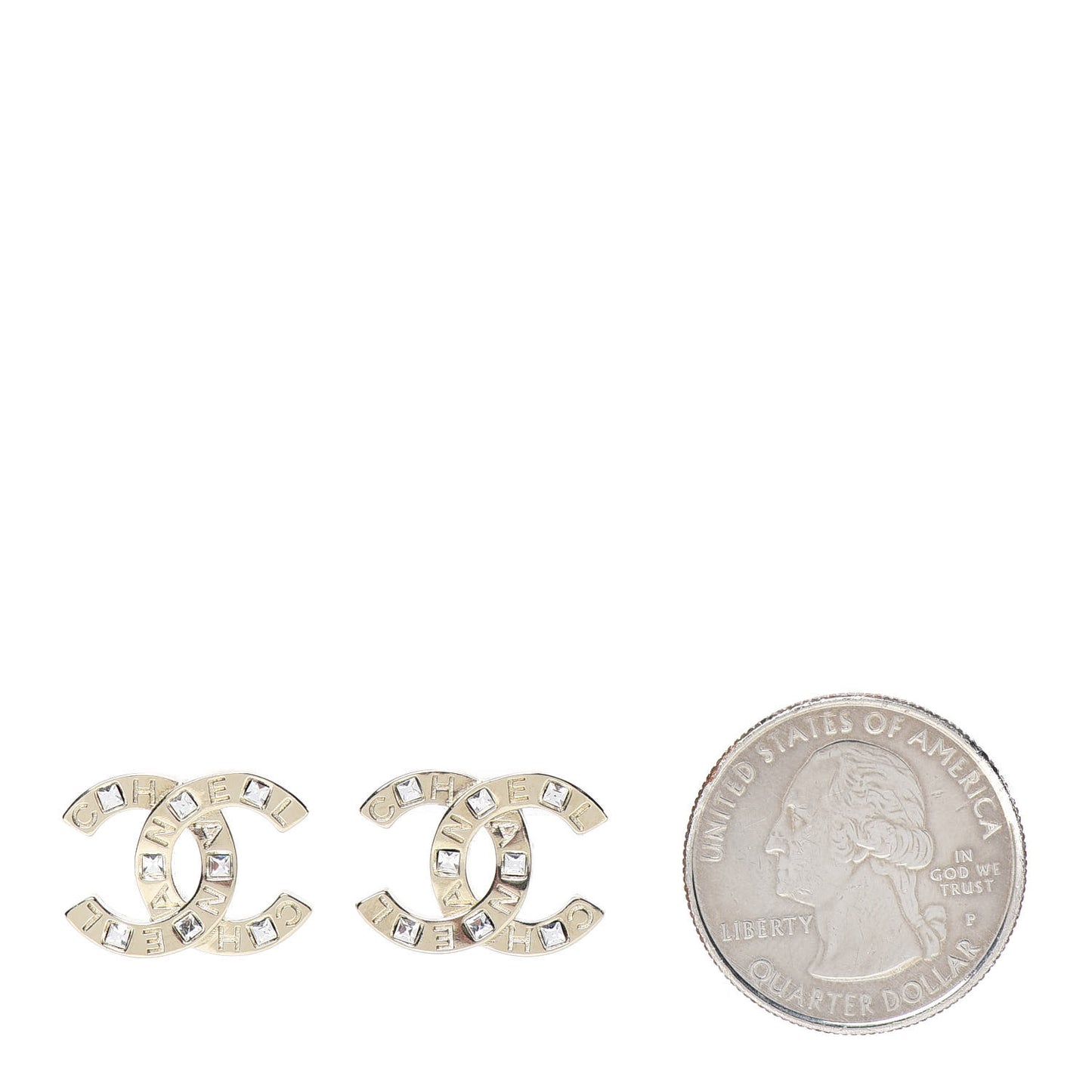 Crystal Metal CC Paris Button Stud Earrings Gold