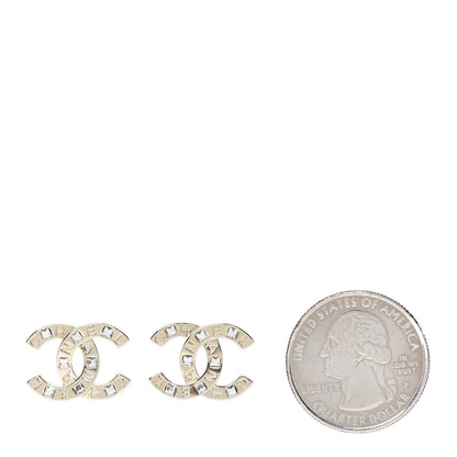 Chanel Crystal Metal CC Paris Button Stud Earrings Gold 2 of 5