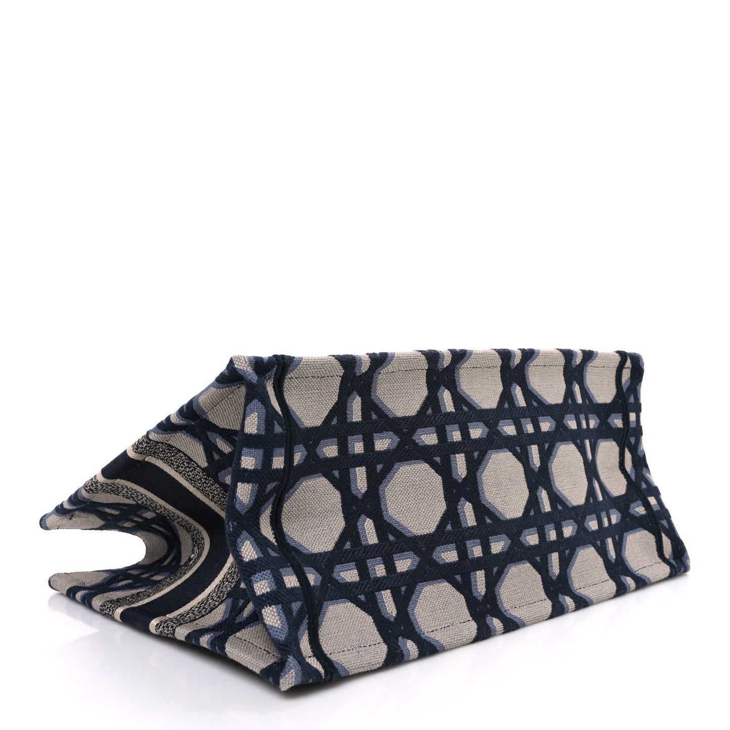 Canvas Macrocannage Embroidered Medium Book Tote Beige Blue