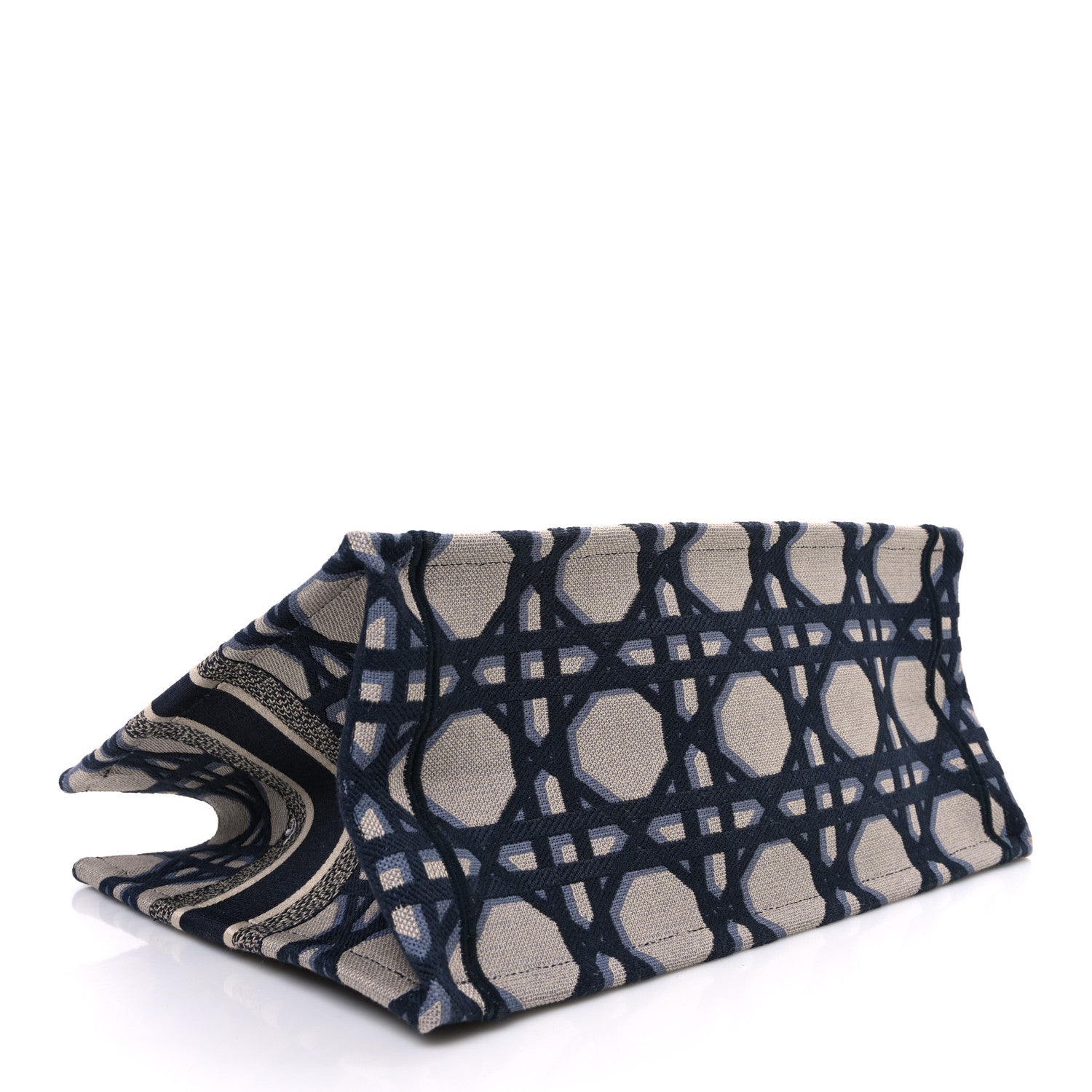 Christian Dior Canvas Macrocannage Embroidered Medium Book Tote Beige Blue 4 of 10