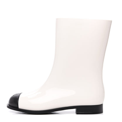 Chanel Rubber Rain Boots 38 Ivory Black 1 of 9