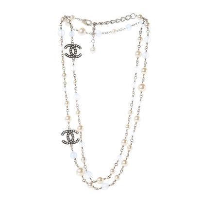 Chanel Pearl Bead CC Long Necklace Blue Gold 3 of 5