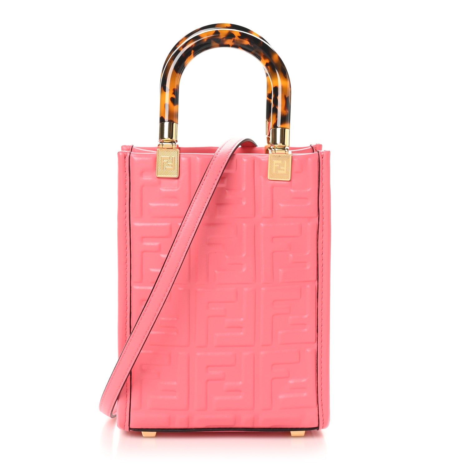 Fendi Vitello Plexiglass FF Embossed Mini Fendi Sunshine Shopper Tote Pink Dalia 1 of 10