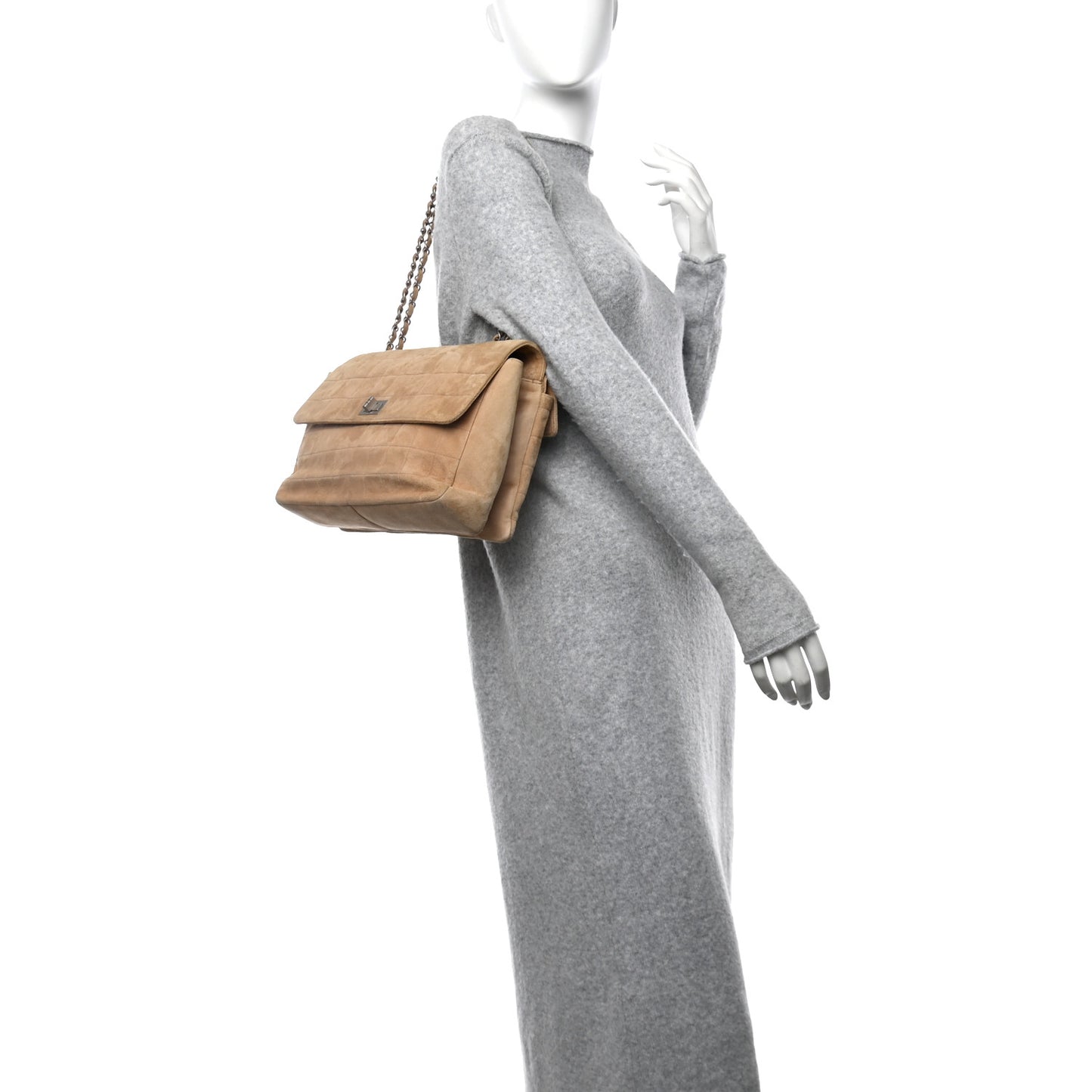 Suede Chocolate Bar Mademoiselle Flap Beige