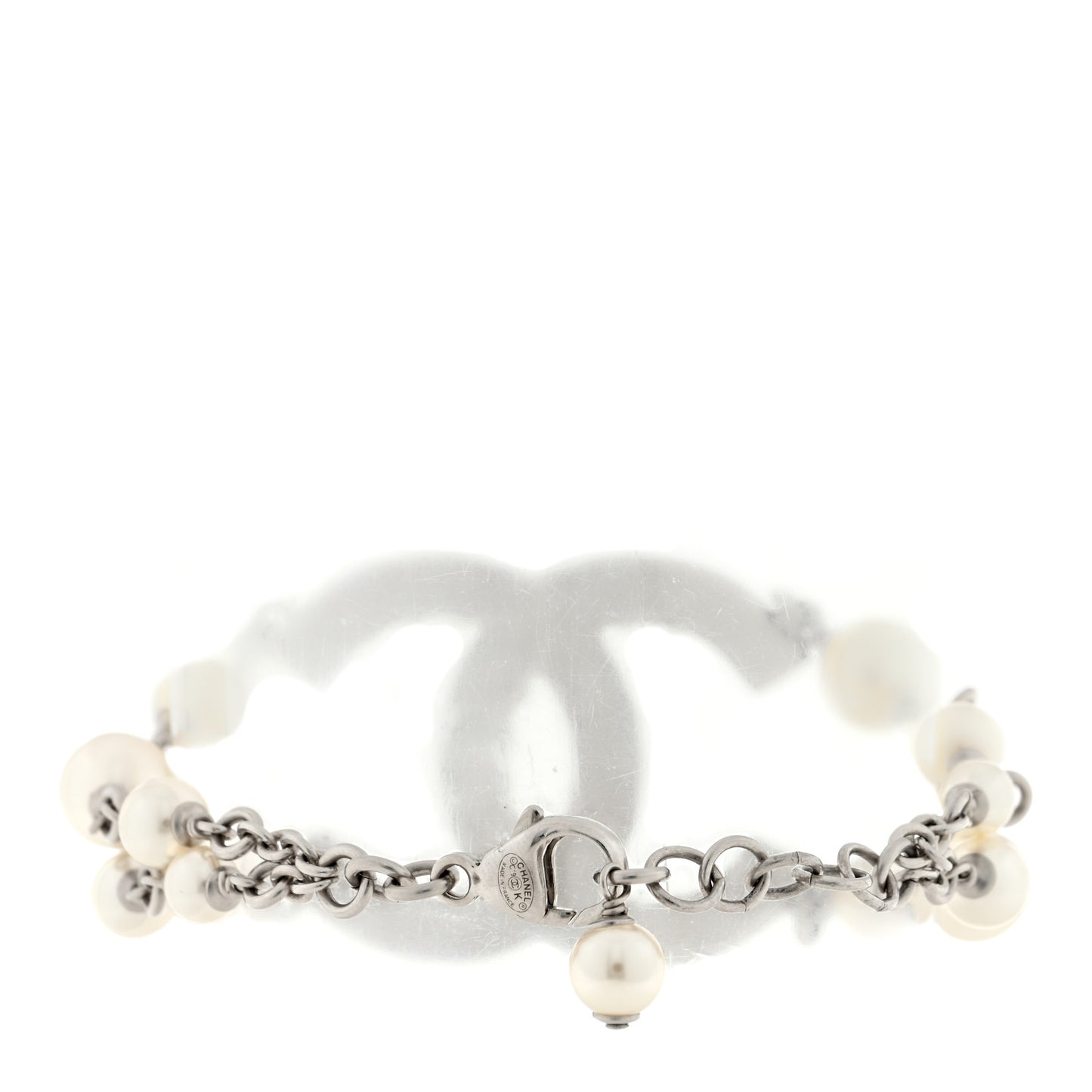 Pearl Crystal CC Bracelet Silver