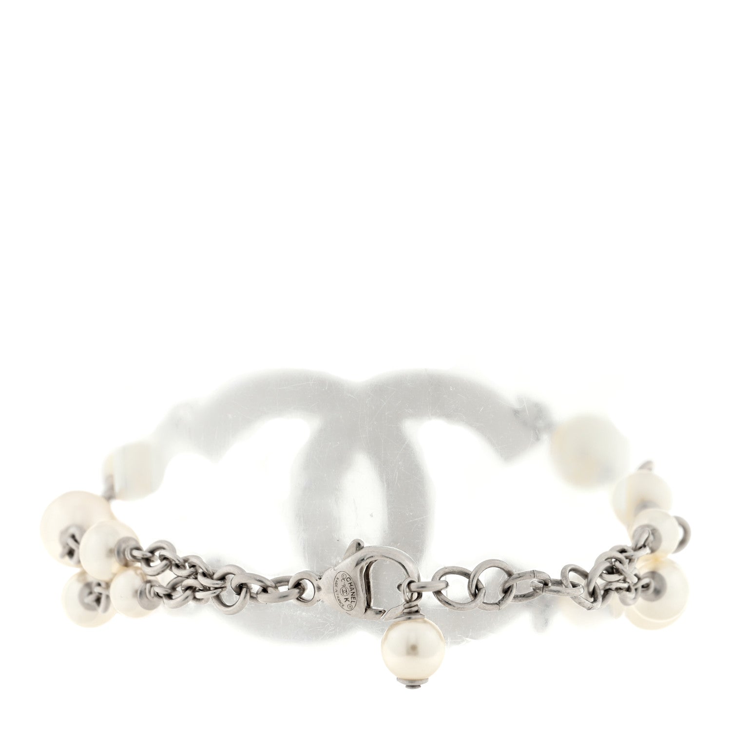 Chanel Pearl Crystal CC Bracelet Silver 2 of 3