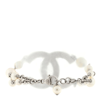 Chanel Pearl Crystal CC Bracelet Silver 2 of 3