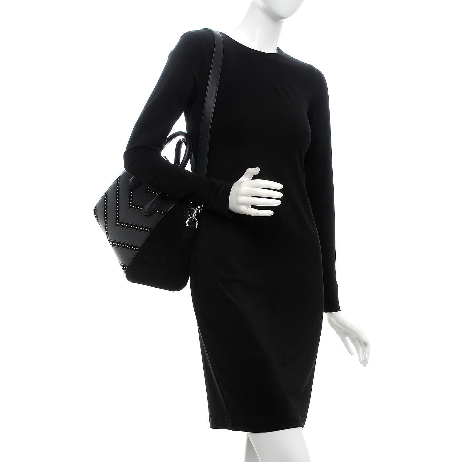 Givenchy Calfskin Suede Small Studded Chevron Antigona Black 2 of 10