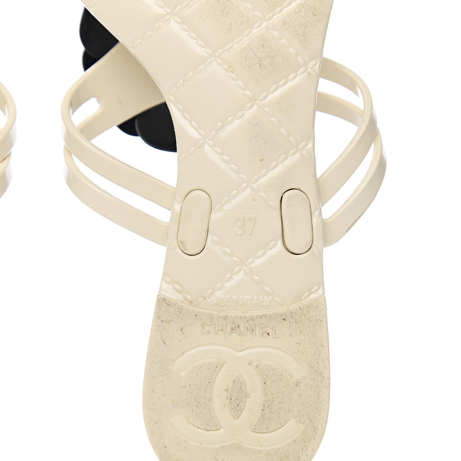 Chanel Jelly Camellia Thong Sandals 37 Ivory Black 7 of 9