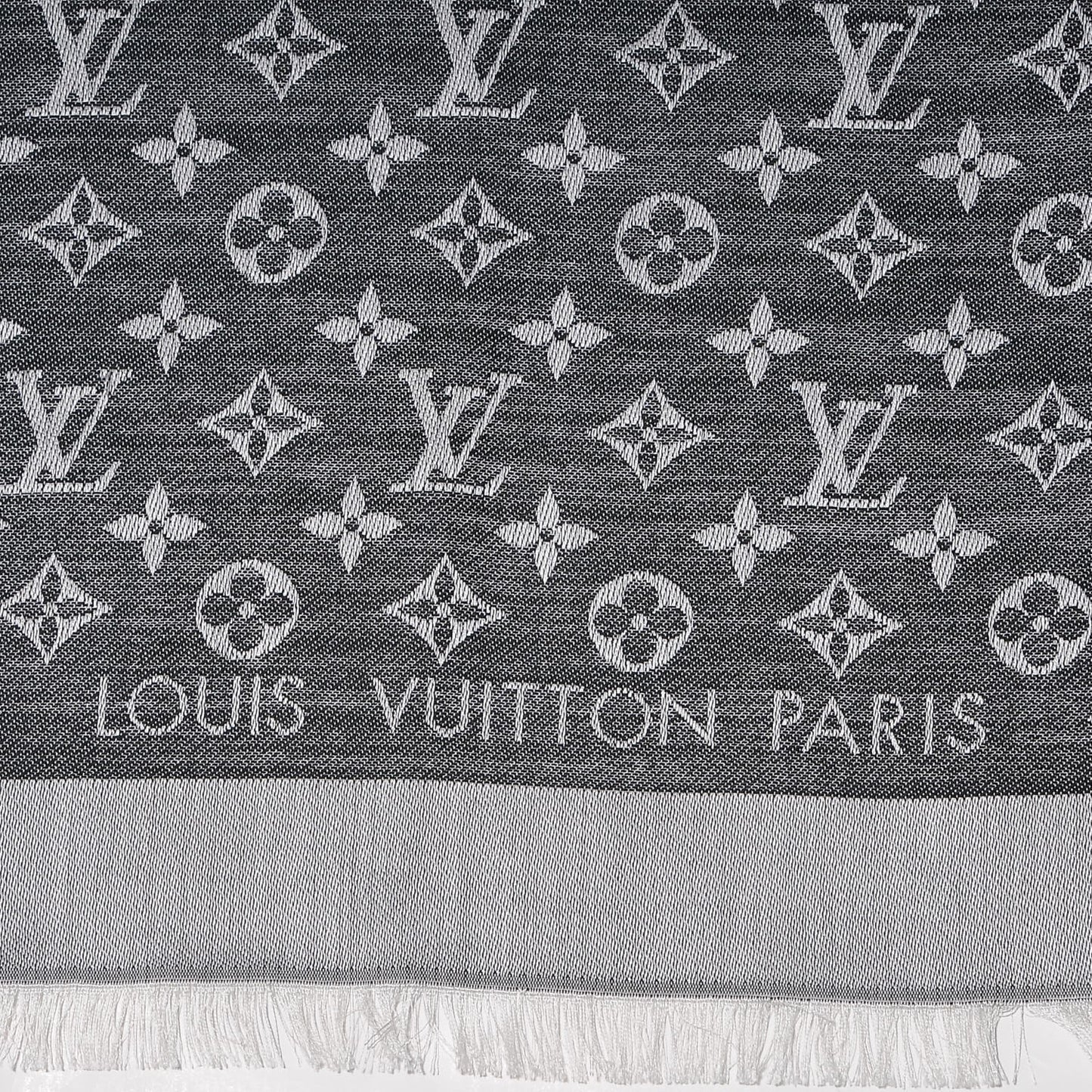 Silk Wool Monogram Denim Shawl Blue