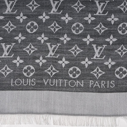 Louis Vuitton Silk Wool Monogram Denim Shawl Blue 4 of 4