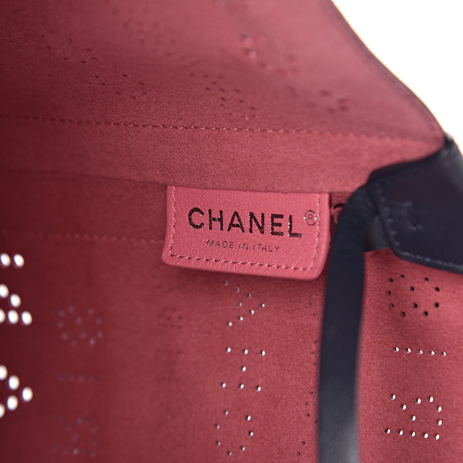 Chanel Calfskin Tweed Small Logo Eyelets Shopping Tote Navy Blue 7 of 13
