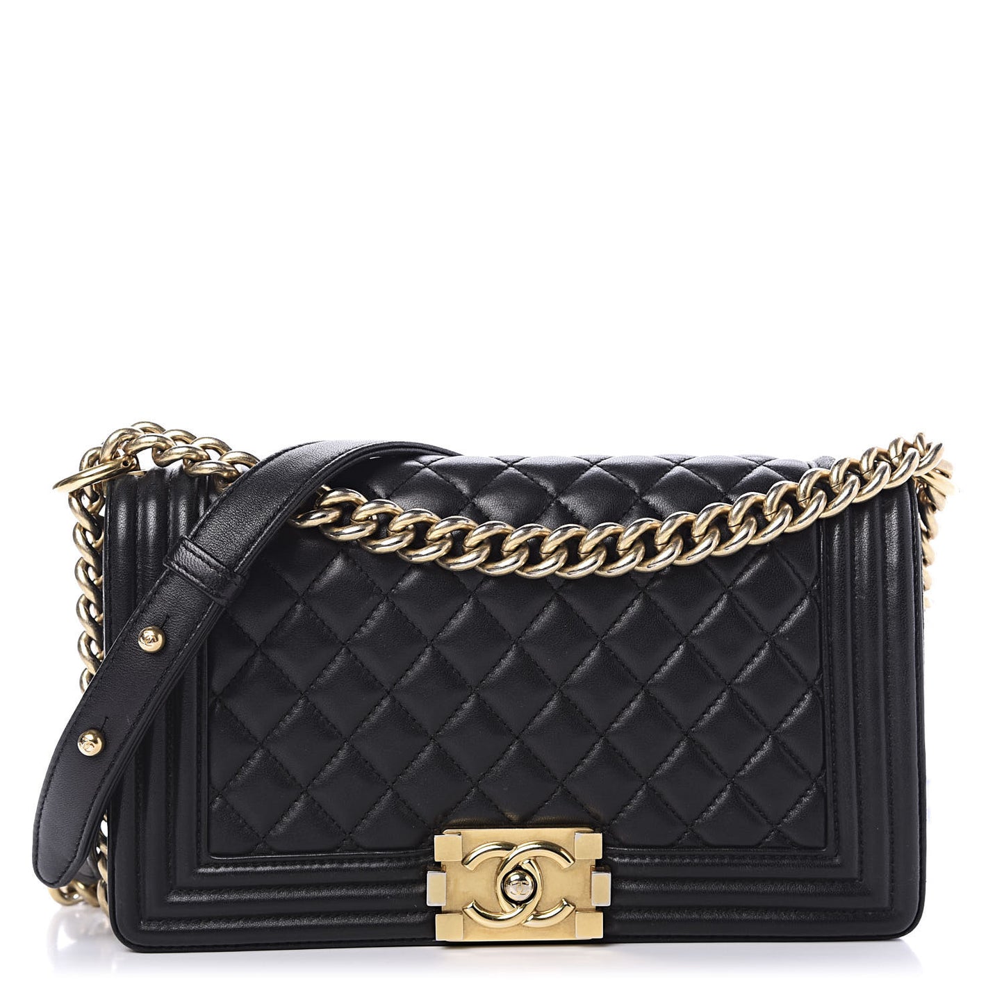 Lambskin Quilted Medium Boy Flap Black
