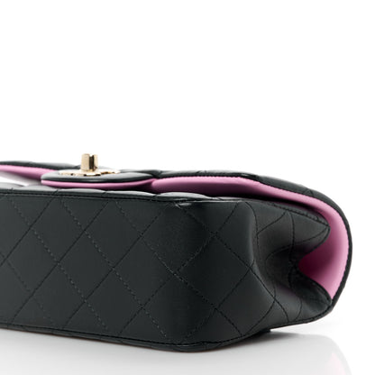 Chanel Lambskin Quilted Bi-Color Mini Top Handle Rectangular Flap Black Lilac 11 of 14