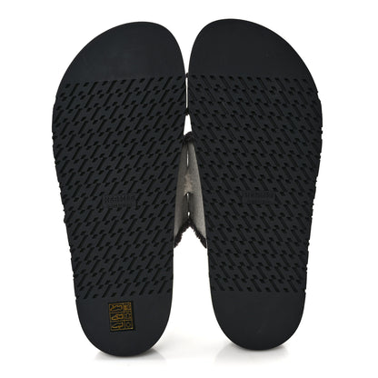 Hermes Techno Fringed H Canvas Caflskin Womens Chypre Sandals 40 Prunoir Black 5 of 8
