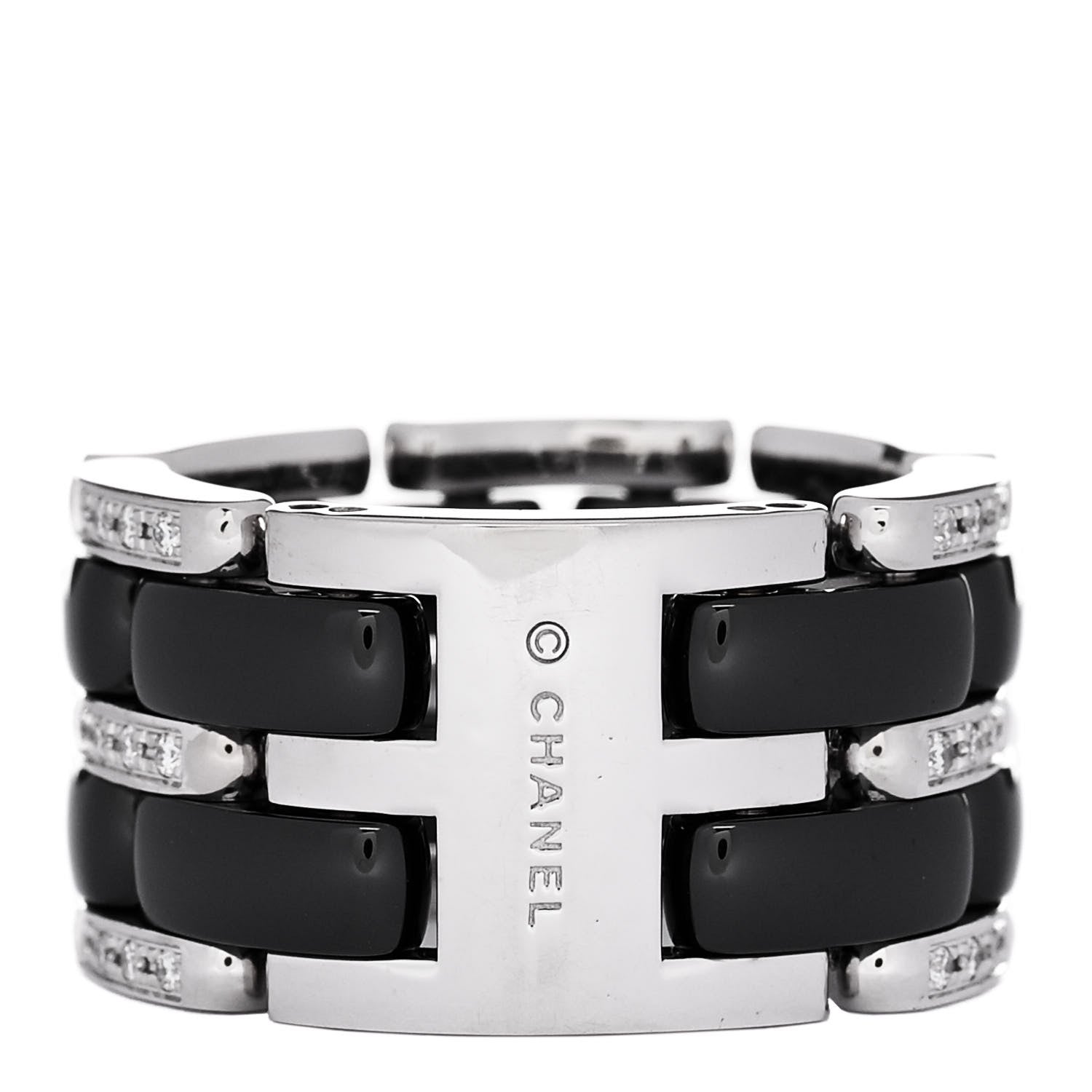 Chanel 18K White Gold Ceramic Diamond Large Ultra Ring 53 6.25 Black 3 of 5