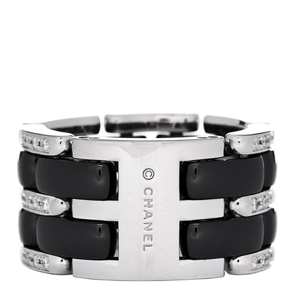 Chanel 18K White Gold Ceramic Diamond Large Ultra Ring 53 6.25 Black 3 of 5