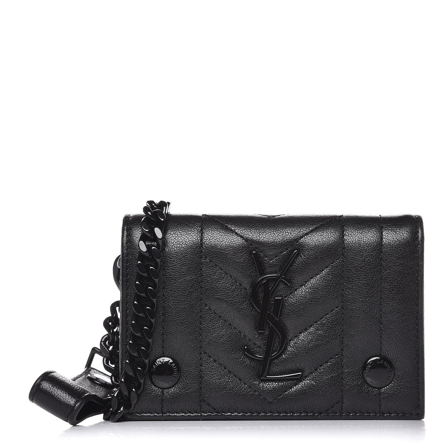 Sheepskin Matelasse Monogram Rider Poncho Chain Snap Wallet Black