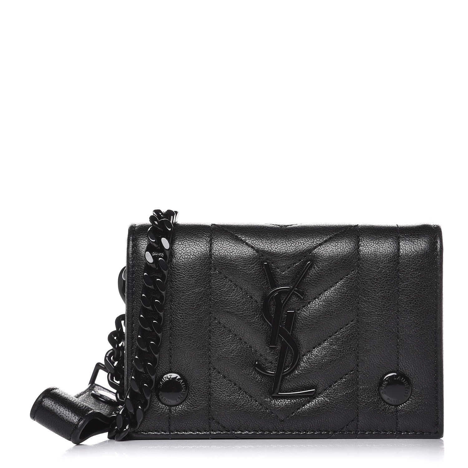 Saint Laurent Sheepskin Matelasse Monogram Rider Poncho Chain Snap Wallet Black 1 of 8