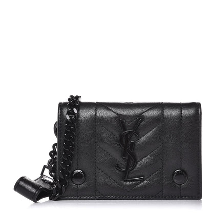 Saint Laurent Sheepskin Matelasse Monogram Rider Poncho Chain Snap Wallet Black 1 of 8