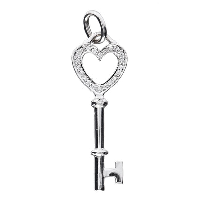 Tiffany 18K White Gold Diamond Mini Heart Key Charm Pendant 1 of 3