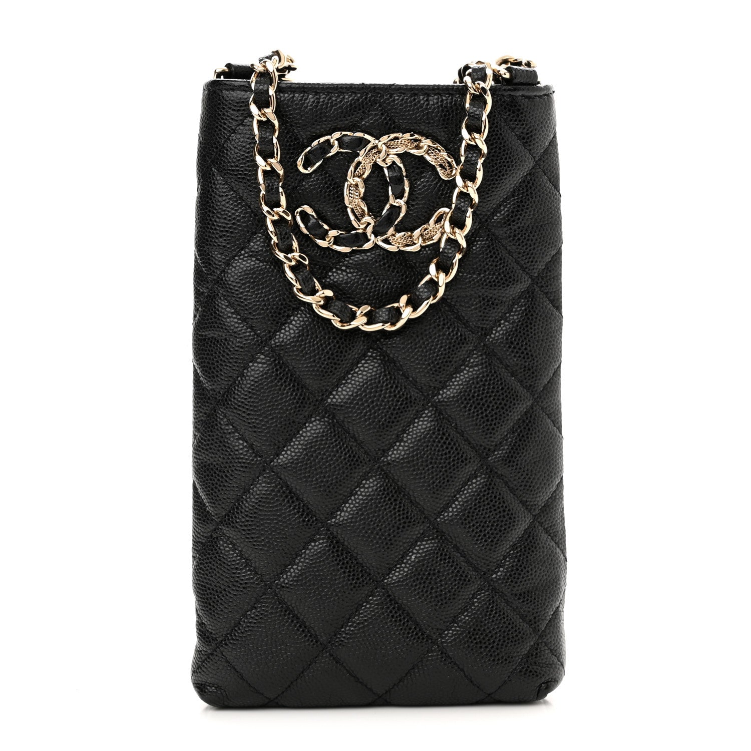 Chanel Caviar Quilted French New Wave Phone Holder With Chain Black 1 of 12