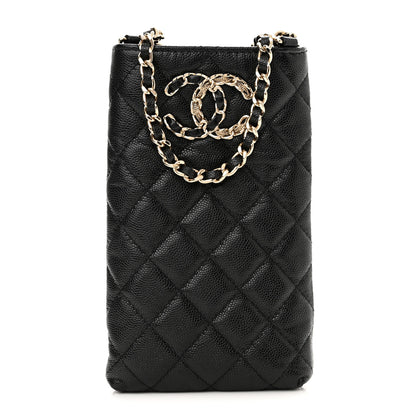 Chanel Caviar Quilted French New Wave Phone Holder With Chain Black 1 of 12